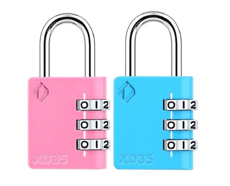 Zarker XD35 Combination Lock, 3-Digit Padlock for School Gym Sports LockerLock, Fence, Toolbox, Case, Hasp Storage (2-Pack, Pink, Blue) - Image 1
